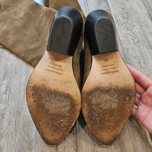 Isabel Marant Denvee Suede Knee High Boots Women EU 38 US 8 Taupe Western - Picture 13 of 16